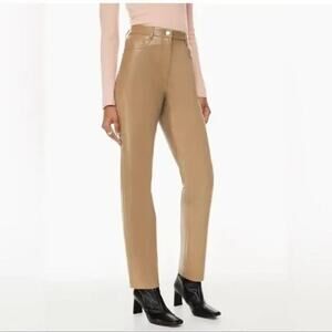 Aritzia Wilfred The Melina Vegan Leather High Waist Beige Straight Pants Size 2